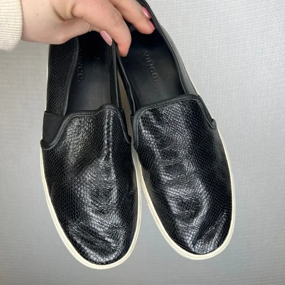 Vince Blair Black Snake Embossed Leather Slip On Sneakers Women 7.5 M EUR 37.5 - Picture 2 of 7